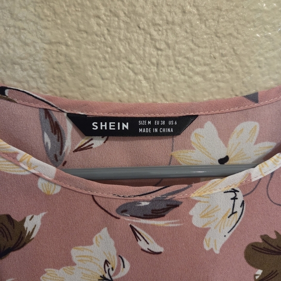 Shein Women Dusty Pink Boho Batwing Short Sleeve Floral Top Size Medium - Picture 4 of 7